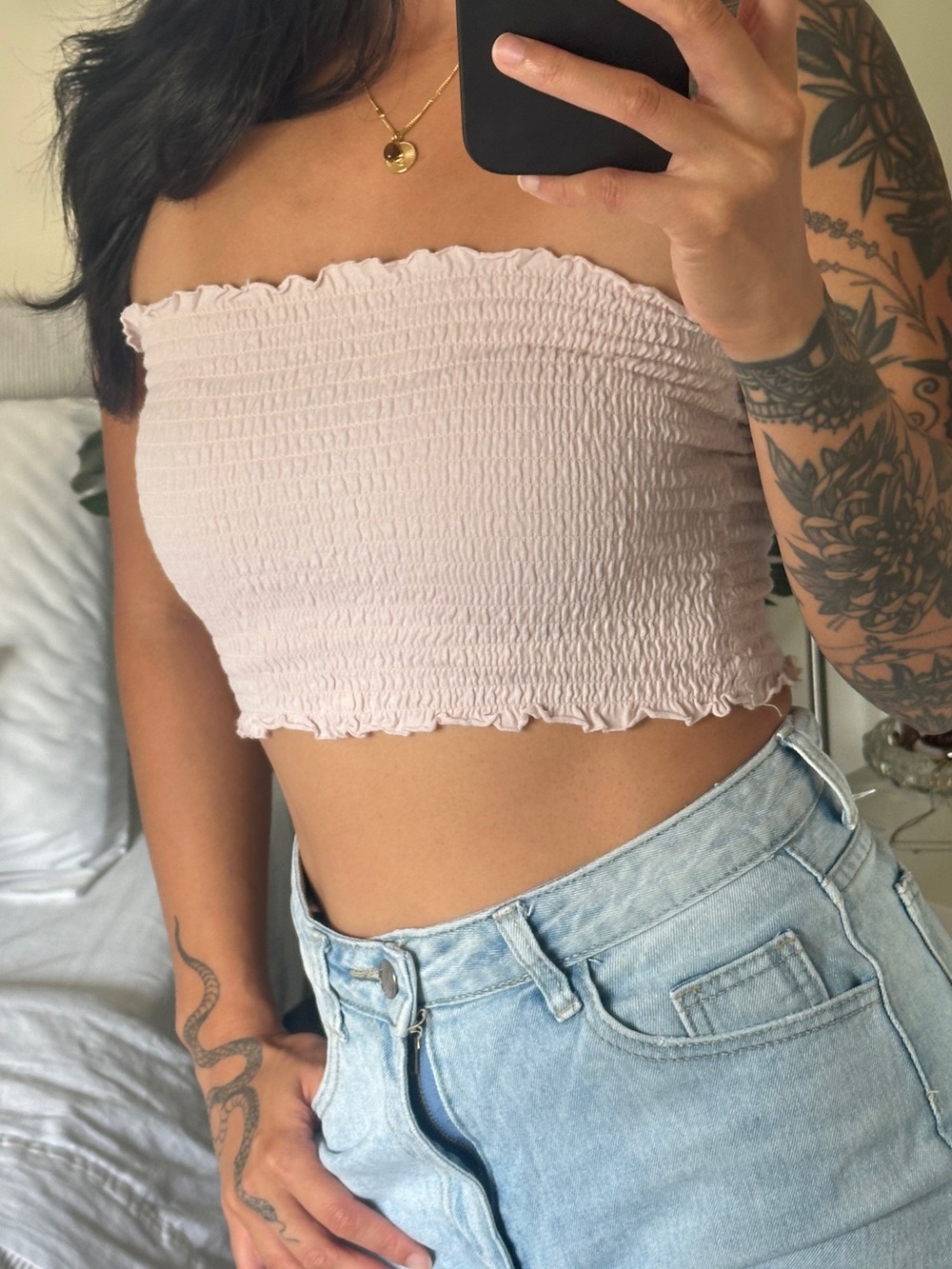 Smocked Strapless Tube Top - Light Pink